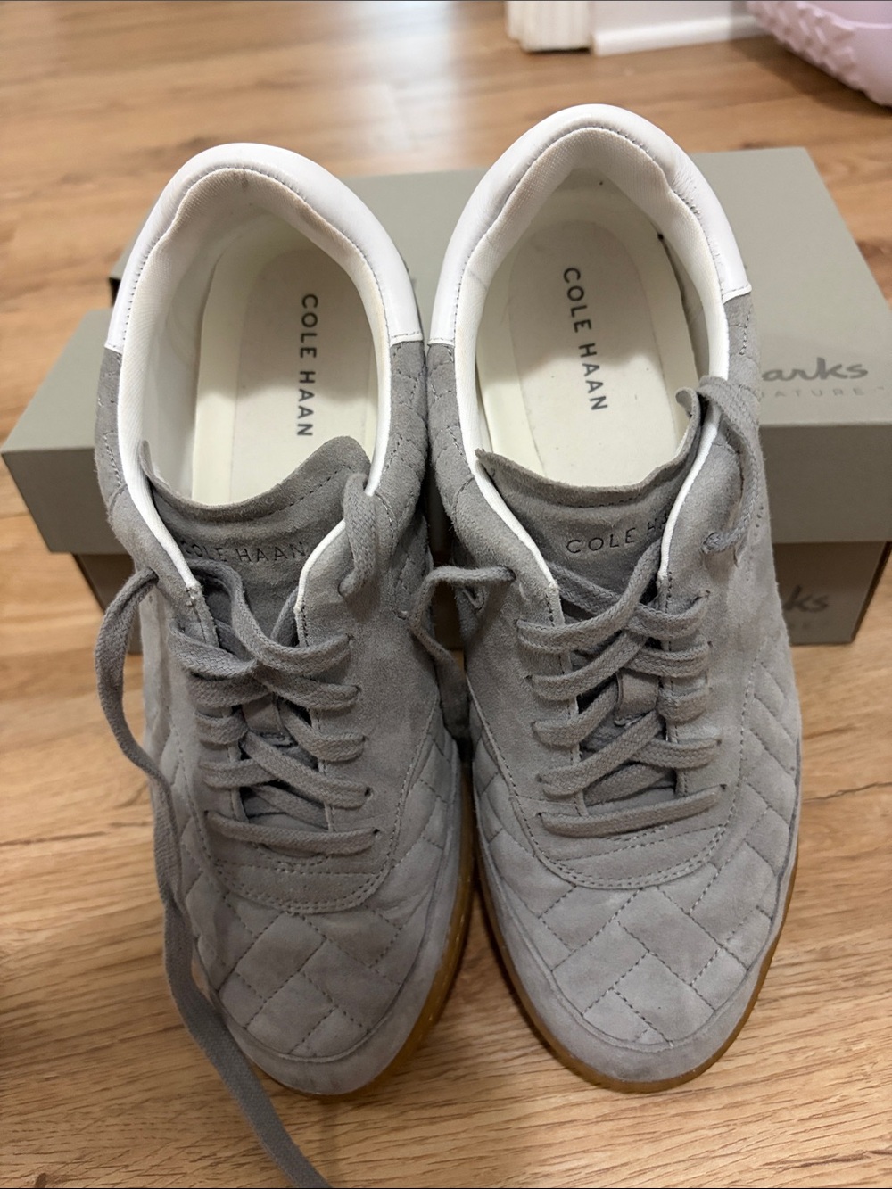 Cole Haan Gray Suede Low-Top Sneakers with White Trim